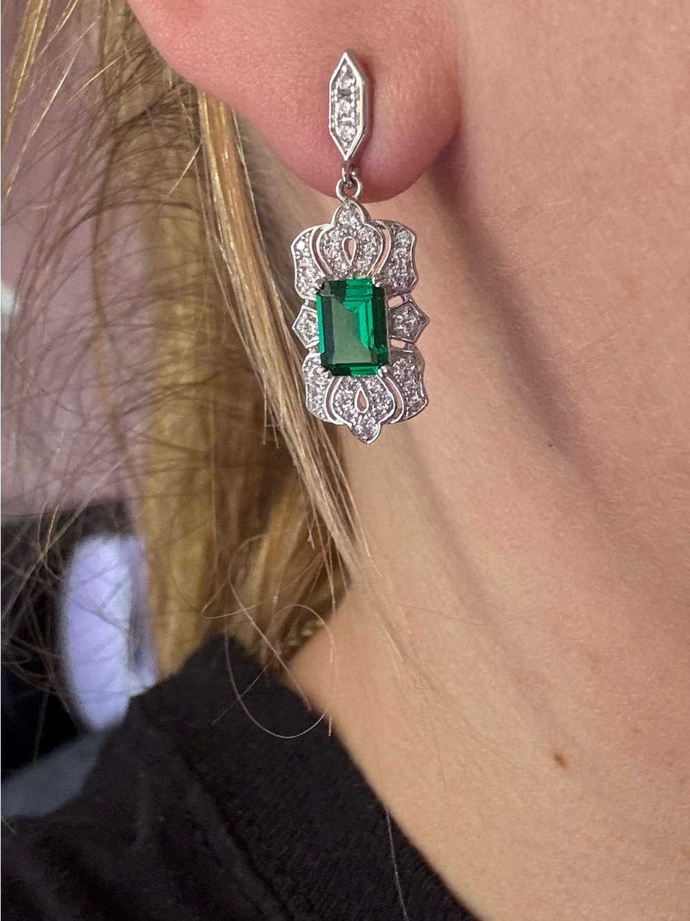 925 Sterling Silver Gold Plated Lab Created Emerald Stud Earrings - Picture 13 of 13
